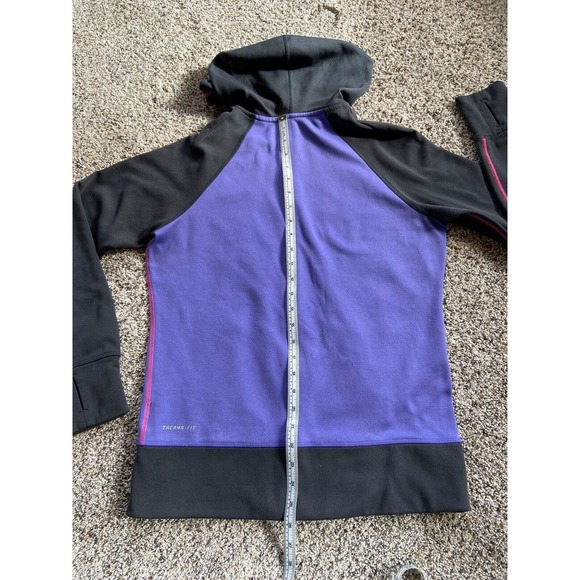 NIKE THERMA FIT - M/L - Hoodie Jacket SPELL OUT Full Zip Purple Black Pink B24 - Picture 7 of 9